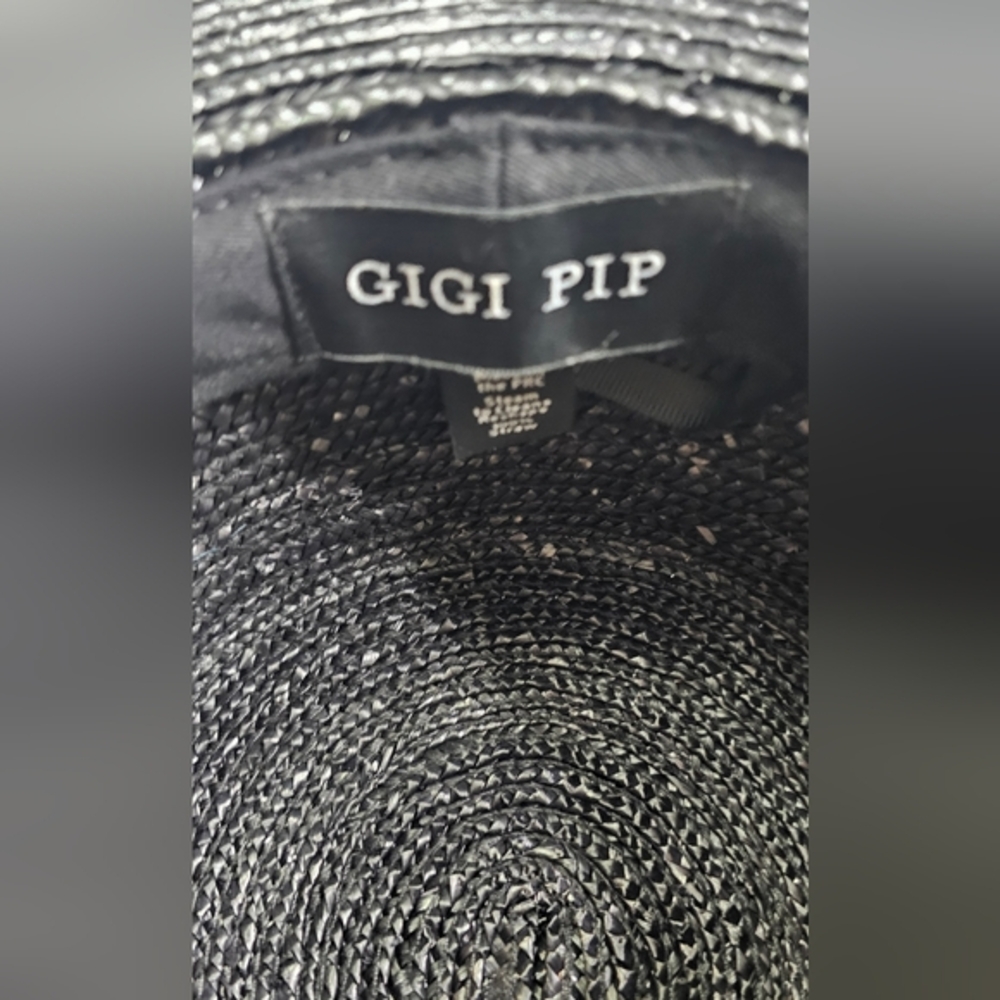🔥🔥"Gigi Pip" Black Straw Hat with Geometric Band - Picture 3 of 3
